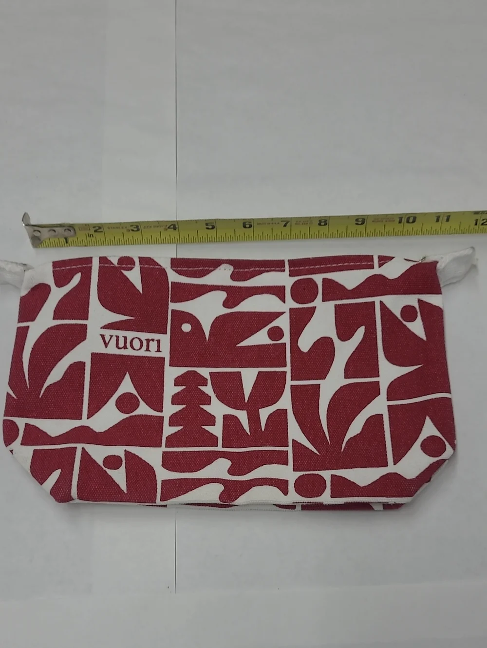 Vuori Red & White Printed Canvas Travel Makeup Pouch